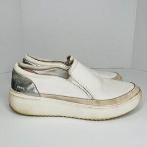 Vionic Kearny White Leather Platform Loafers Womens 10 EU41 Silver Accents Slip